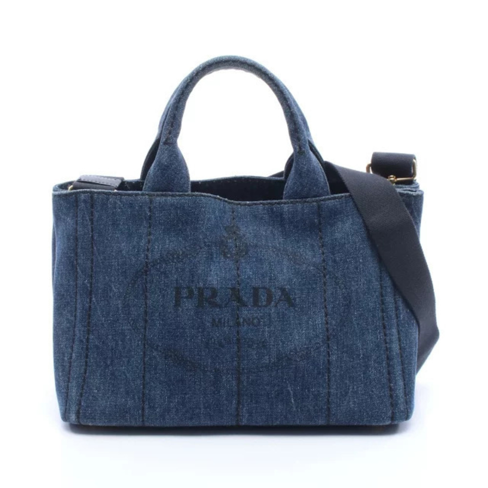 Prada Canapa Tote Bag Denim Navy Blue